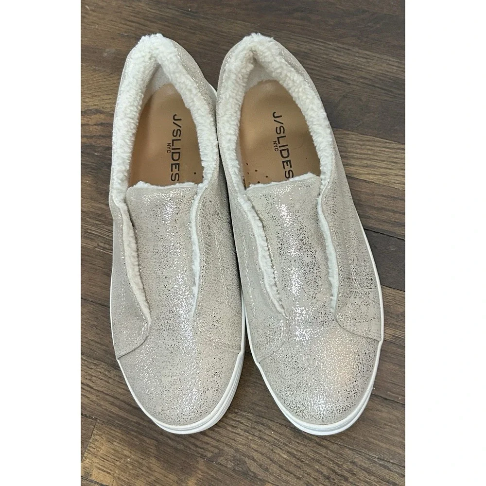 Women's‎ Platform J Slides Nada Gold Metallic Slip On Sherpa Lining Size 7.5